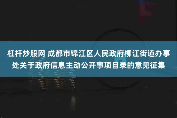 杠杆炒股网 成都市锦江区人民政府柳江街道办事处关于政府信息主动公开事项目录的意见征集