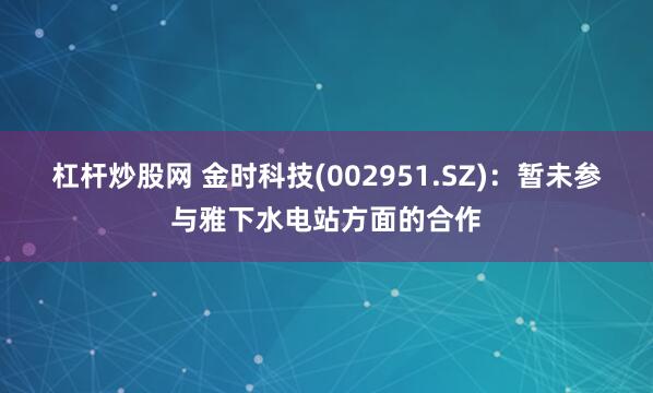 杠杆炒股网 金时科技(002951.SZ)：暂未参与雅下水电站方面的合作